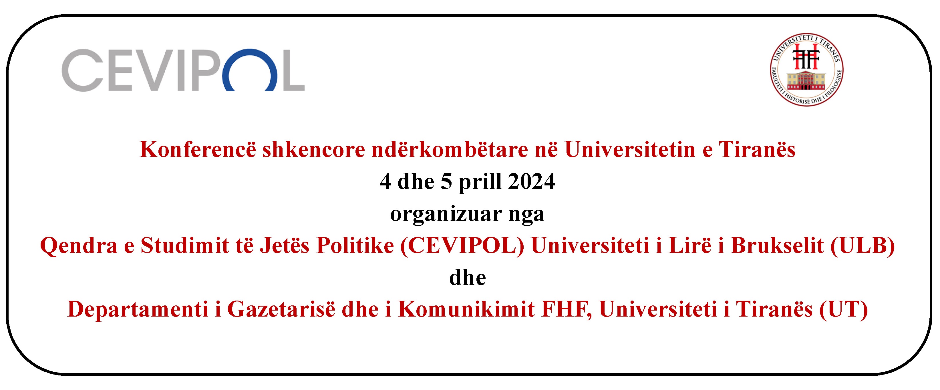 Konferencë shkencore ndërkombëtare në Universitetin e Tiranës, 4 dhe 5 prill 2024